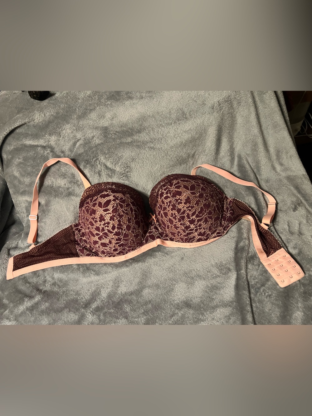 Victoria's Secret Burgundy Lace Bra with Pink Trim